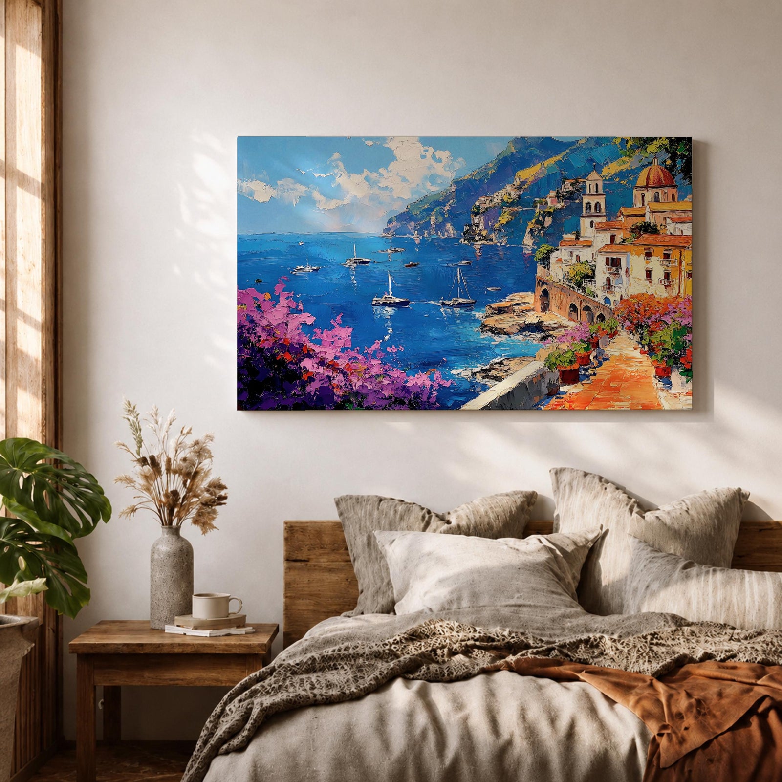 Amalfi Coast Wall Art Costiera Amalfitana Framed Canvas Mediterranean Impasto Living Room Decor