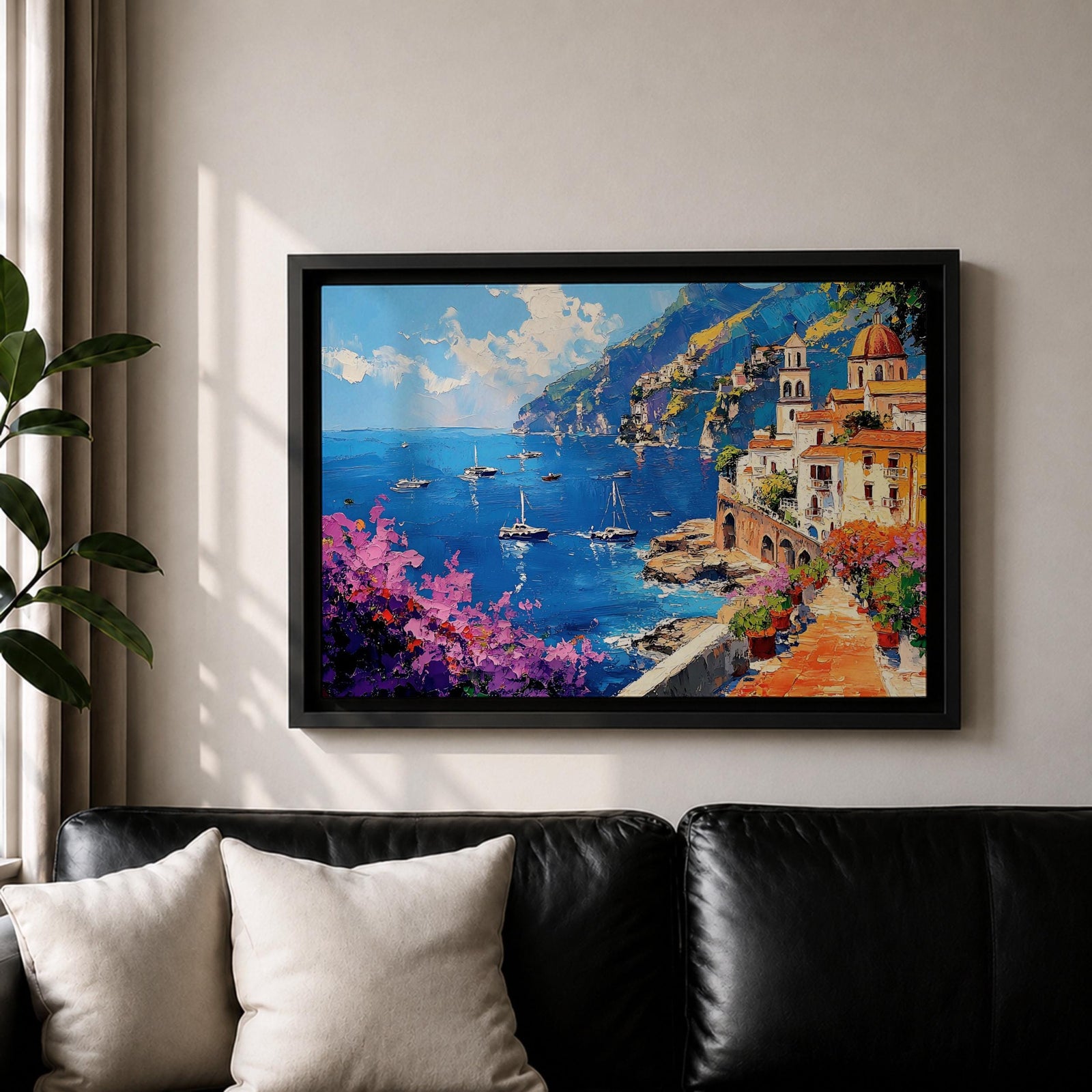 Amalfi Coast Wall Art Costiera Amalfitana Framed Canvas Mediterranean Impasto Living Room Decor