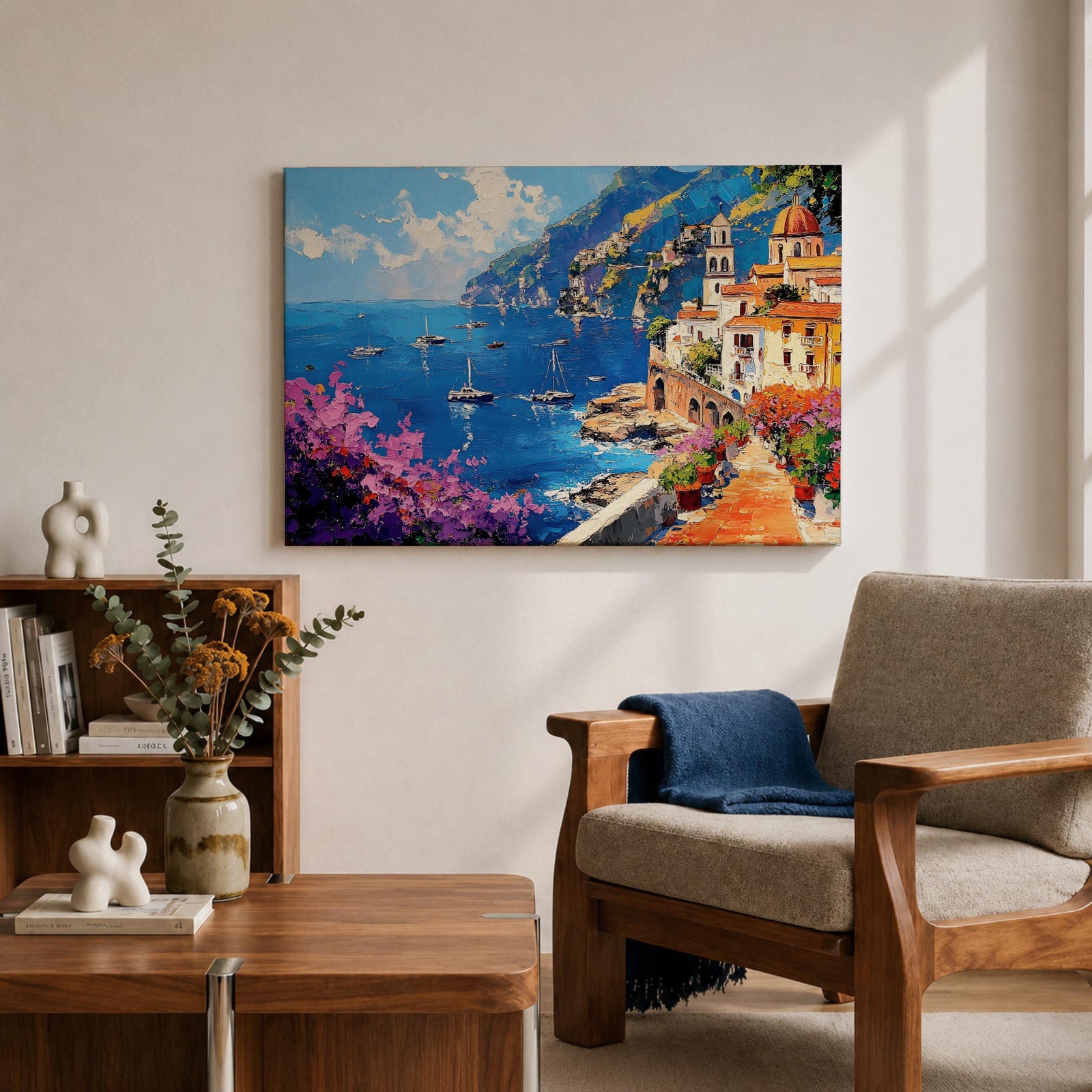 Amalfi Coast Wall Art Costiera Amalfitana Framed Canvas Mediterranean Impasto Living Room Decor