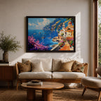 Amalfi Coast Wall Art Costiera Amalfitana Framed Canvas Mediterranean Impasto Living Room Decor