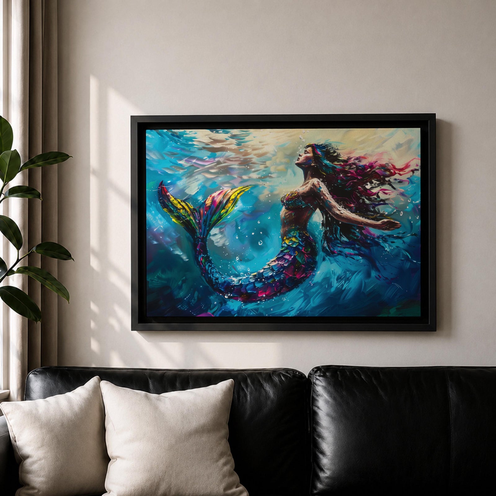 Mermaid Wall Art Sea Nymph Framed Canvas Ocean Fantasy Mythology Coastal Nautical Marine Decor
