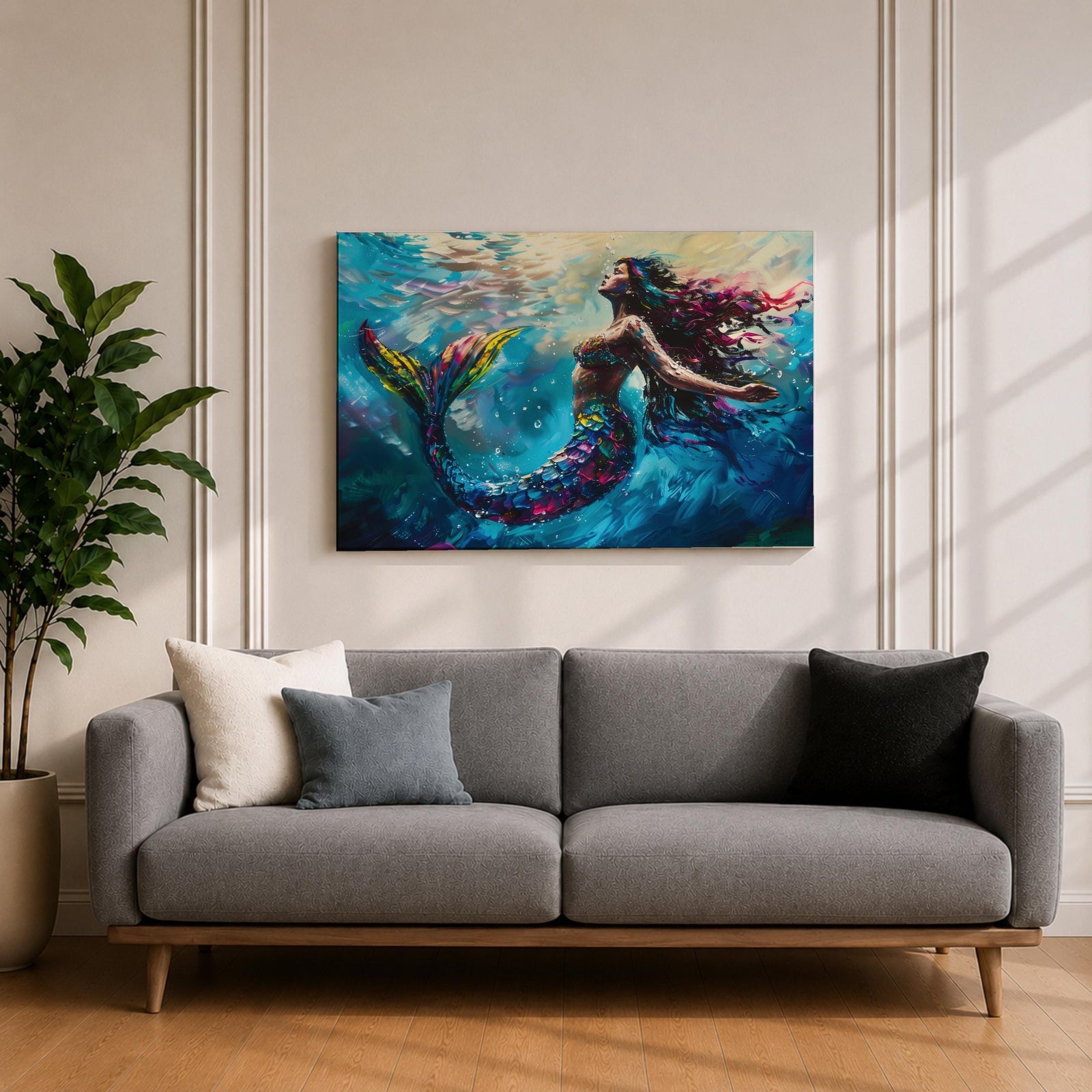 Mermaid Wall Art Sea Nymph Framed Canvas Ocean Fantasy Mythology Coastal Nautical Marine Decor
