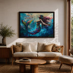 Mermaid Wall Art Sea Nymph Framed Canvas Ocean Fantasy Mythology Coastal Nautical Marine Decor