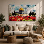 Dome of the Rock Wall Art Haram Al-Sharif Framed Canvas Poppy Field Islamic Decor