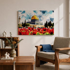 Dome of the Rock Wall Art Haram Al-Sharif Framed Canvas Poppy Field Islamic Decor