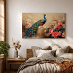 Peacock Wall Art Royal Feathers Framed Canvas Indian Peafowl Botanical Floral Exotic Garden Decor