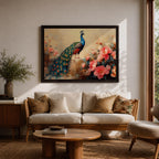 Peacock Wall Art Royal Feathers Framed Canvas Indian Peafowl Botanical Floral Exotic Garden Decor