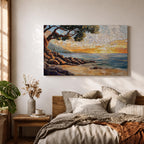 Sunset Beach Wall Art Coastal Landscape Framed Canvas Mosaic Seascape Coastal Home Decor