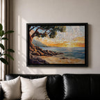 Sunset Beach Wall Art Coastal Landscape Framed Canvas Mosaic Seascape Coastal Home Decor