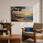 Sunset Beach Wall Art Coastal Landscape Framed Canvas Mosaic Seascape Coastal Home Decor