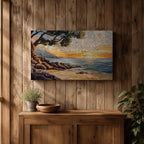 Sunset Beach Wall Art Coastal Landscape Framed Canvas Mosaic Seascape Coastal Home Decor