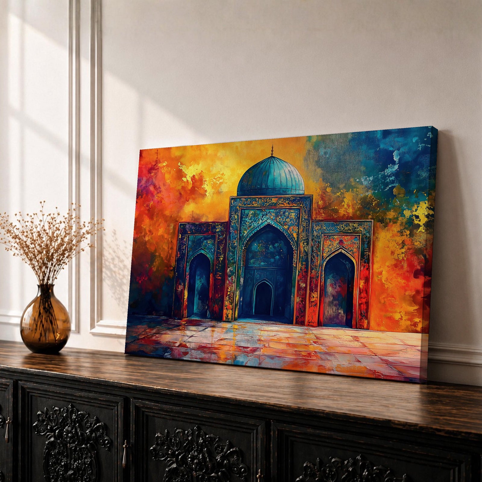 Islamic Mosque Wall Art Mughal Mosque Framed Canvas Ornate Archway Muslim Home Decor