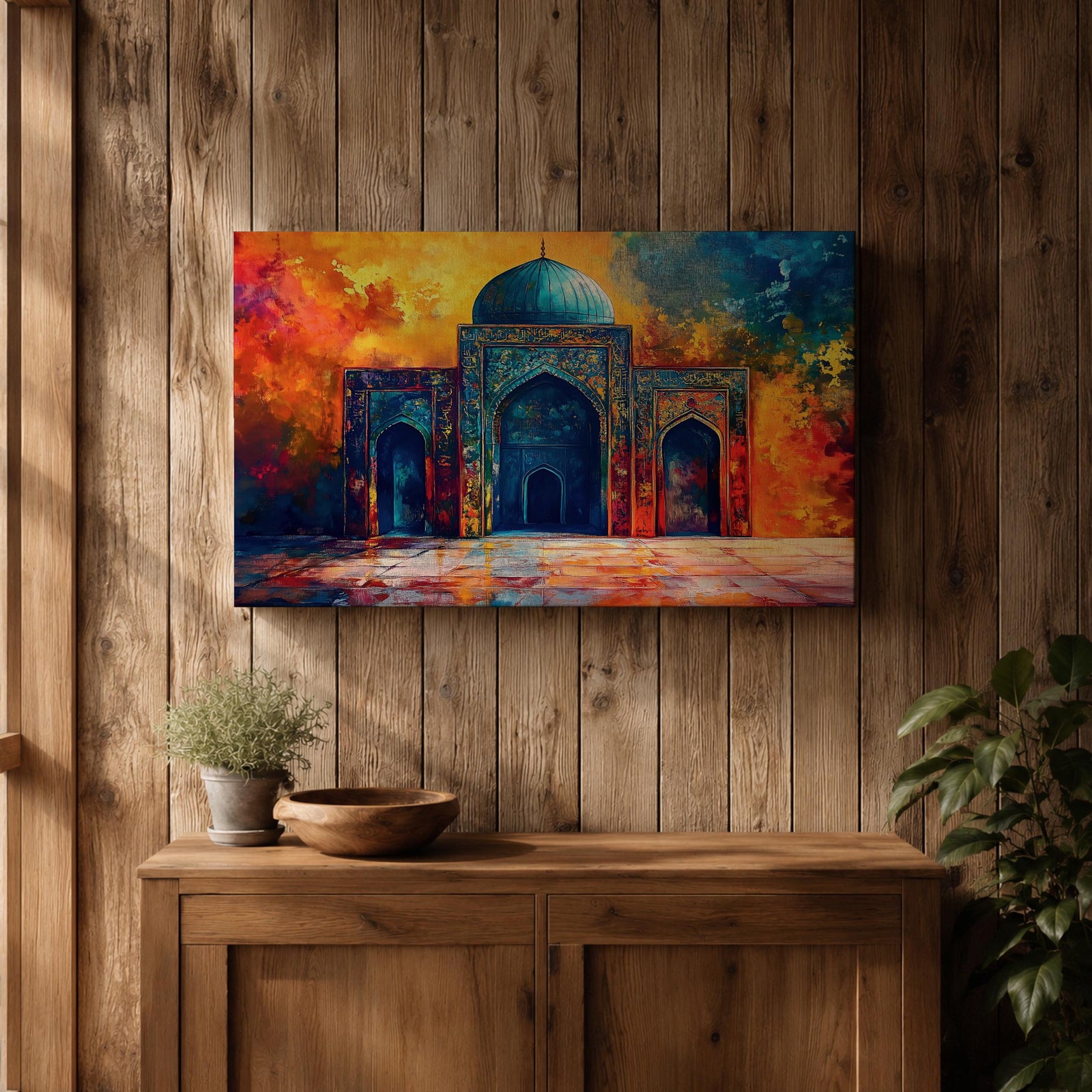 Islamic Mosque Wall Art Mughal Mosque Framed Canvas Ornate Archway Muslim Home Decor