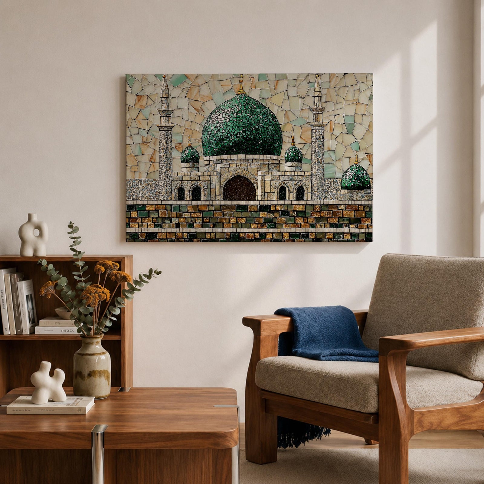 Masjid Al Nabawi Wall Art Prophets Mosque Framed Canvas Green Dome Mosaic Islamic Decor