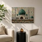 Masjid Al Nabawi Wall Art Prophets Mosque Framed Canvas Green Dome Mosaic Islamic Decor
