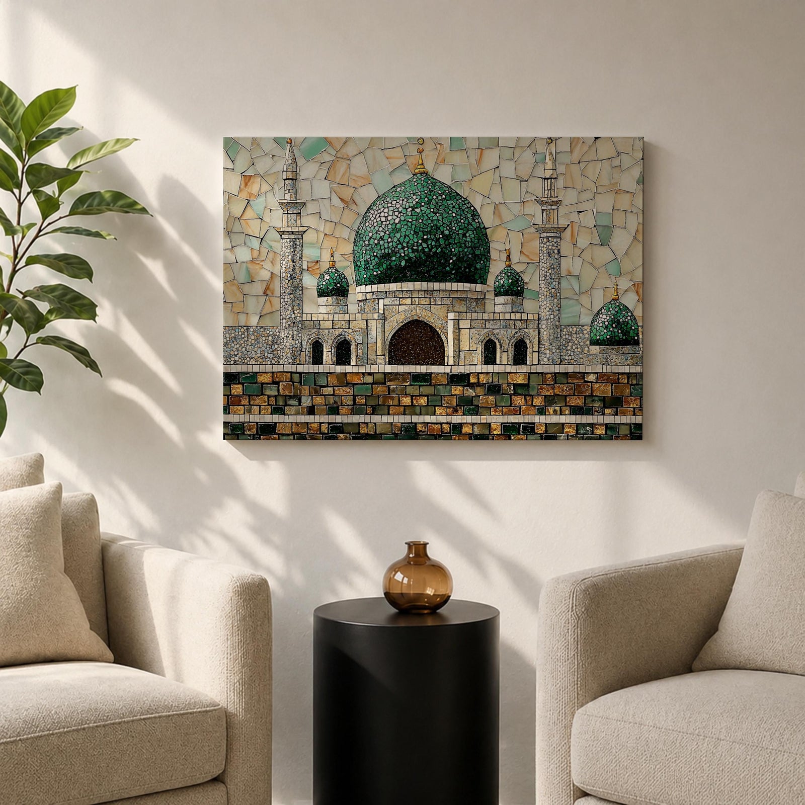Masjid Al Nabawi Wall Art Prophets Mosque Framed Canvas Green Dome Mosaic Islamic Decor