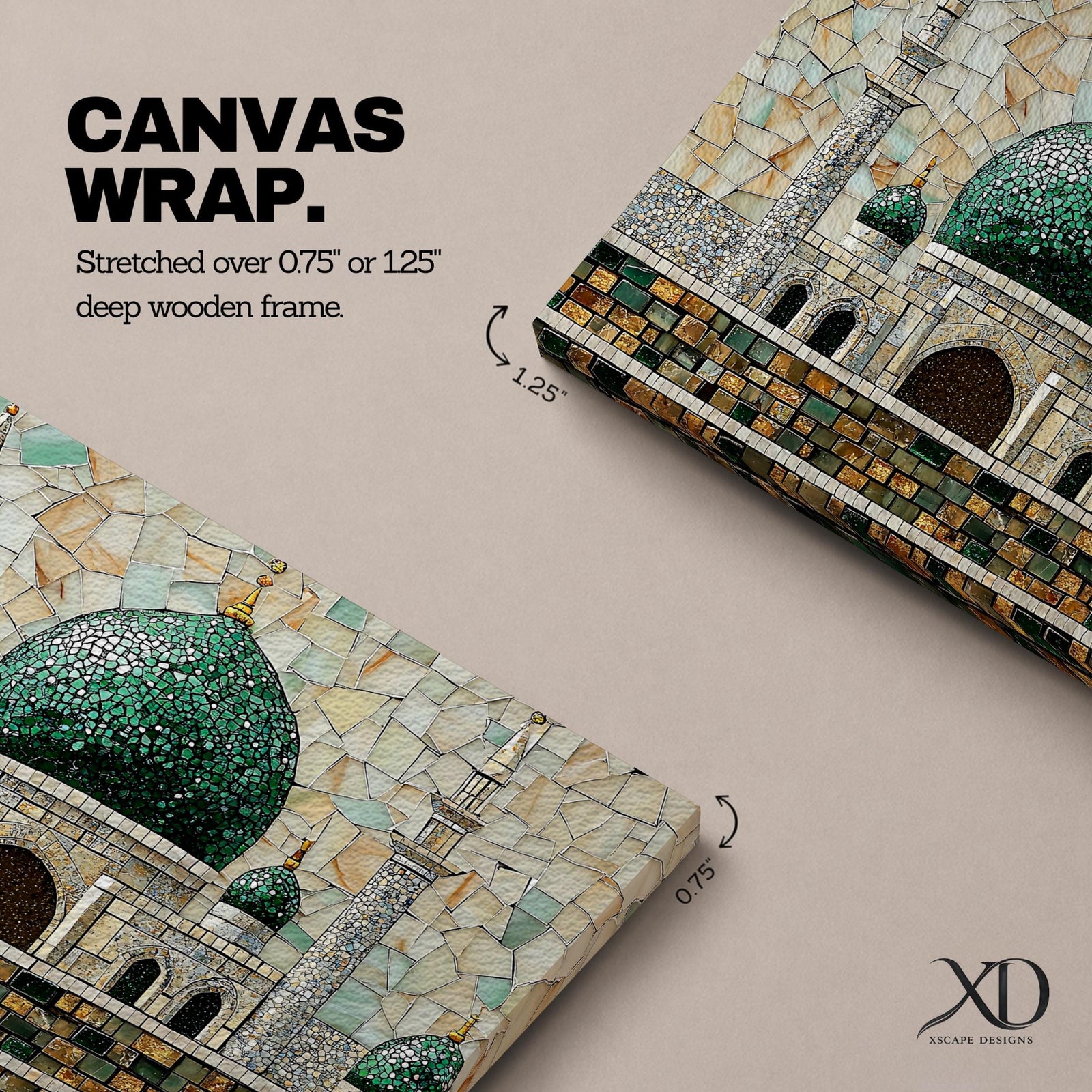 Masjid Al Nabawi Wall Art Prophets Mosque Framed Canvas Green Dome Mosaic Islamic Decor