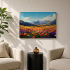 Mountain Wildflower Wall Art Alpine Meadow Framed Canvas Landscape Impasto Rustic Home Decor