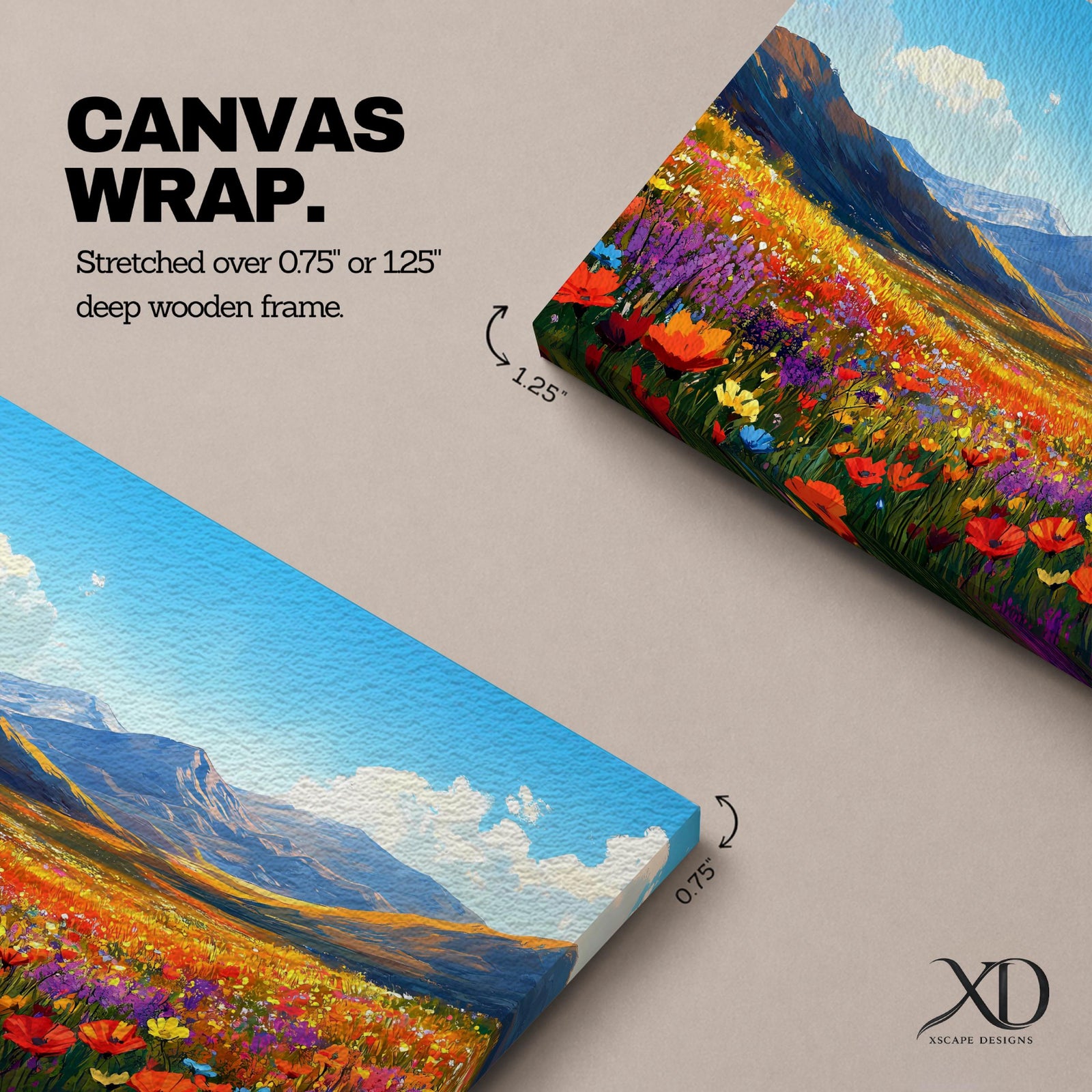 Mountain Wildflower Wall Art Alpine Meadow Framed Canvas Landscape Impasto Rustic Home Decor