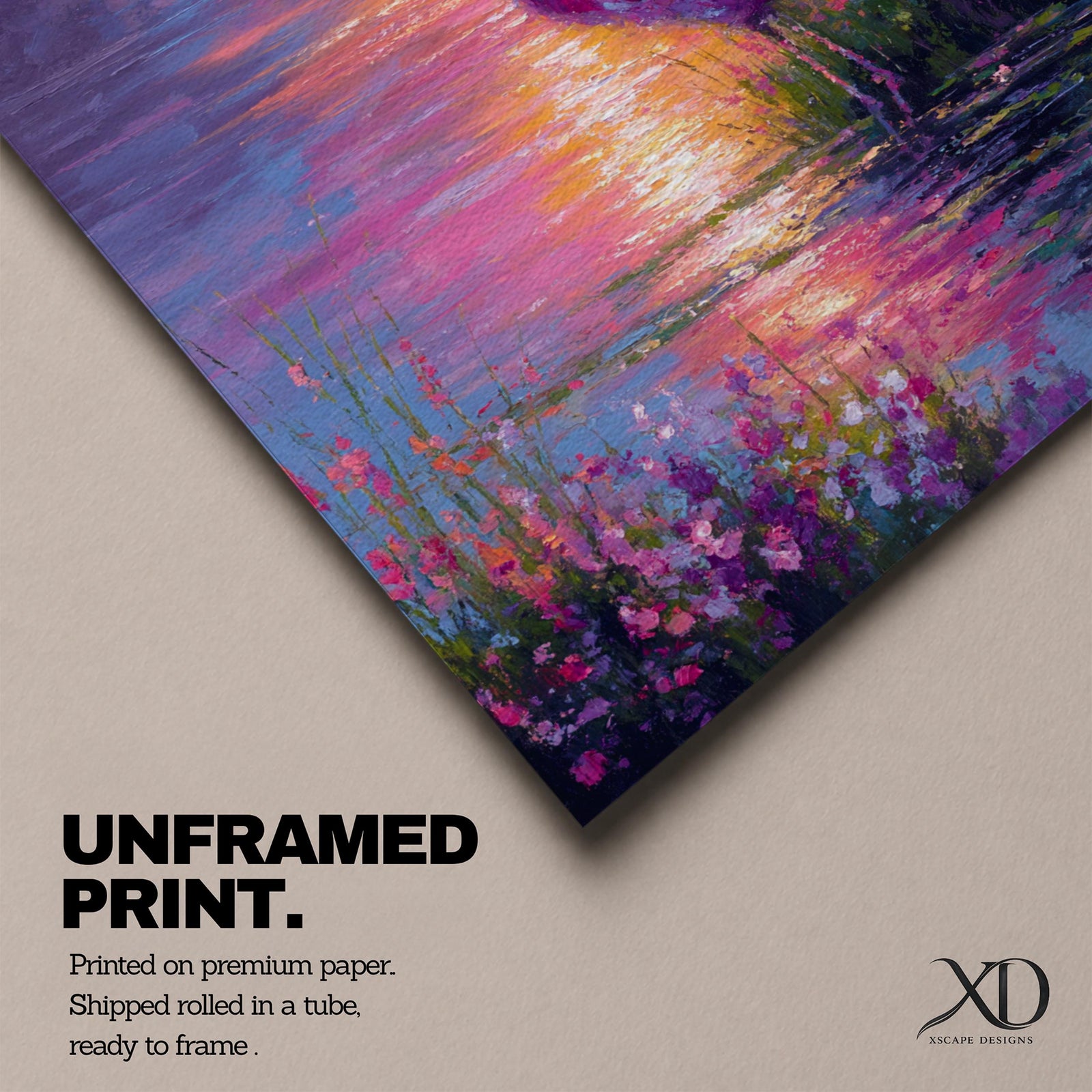 This impasto style painting features a flamingo standing gracefully by the water’s edge surrounded by lush tropical flowers. The vibrant brushstrokes create a textured, colorful scene capturing the bird’s elegant posture and the reflective water surface in a vivid animal-themed composition.