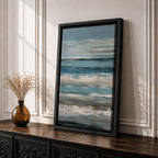 Create a calming retreat with this Ocean Wave Wall Art, featuring soft blue-gray coastal tones and layered abstract seascape textures. This serene canvas print captures the peaceful rhythm of the ocean, making it a beautiful addition to beach homes, bedrooms, living rooms, or coastal-inspired interiors.