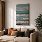 Create a calming retreat with this Ocean Wave Wall Art, featuring soft blue-gray coastal tones and layered abstract seascape textures. This serene canvas print captures the peaceful rhythm of the ocean, making it a beautiful addition to beach homes, bedrooms, living rooms, or coastal-inspired interiors.