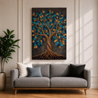 Bring harmony and elegance into your home with this Tree of Life Wall Art, featuring striking teal and gold leaves against a richly textured charcoal background. Twisting branches and intricate roots create a contemporary botanical design that symbolizes strength, growth, and connection, making it a beautiful centerpiece for spiritual and modern interiors.