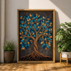 Bring harmony and elegance into your home with this Tree of Life Wall Art, featuring striking teal and gold leaves against a richly textured charcoal background. Twisting branches and intricate roots create a contemporary botanical design that symbolizes strength, growth, and connection, making it a beautiful centerpiece for spiritual and modern interiors.