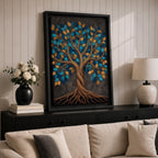Bring harmony and elegance into your home with this Tree of Life Wall Art, featuring striking teal and gold leaves against a richly textured charcoal background. Twisting branches and intricate roots create a contemporary botanical design that symbolizes strength, growth, and connection, making it a beautiful centerpiece for spiritual and modern interiors.