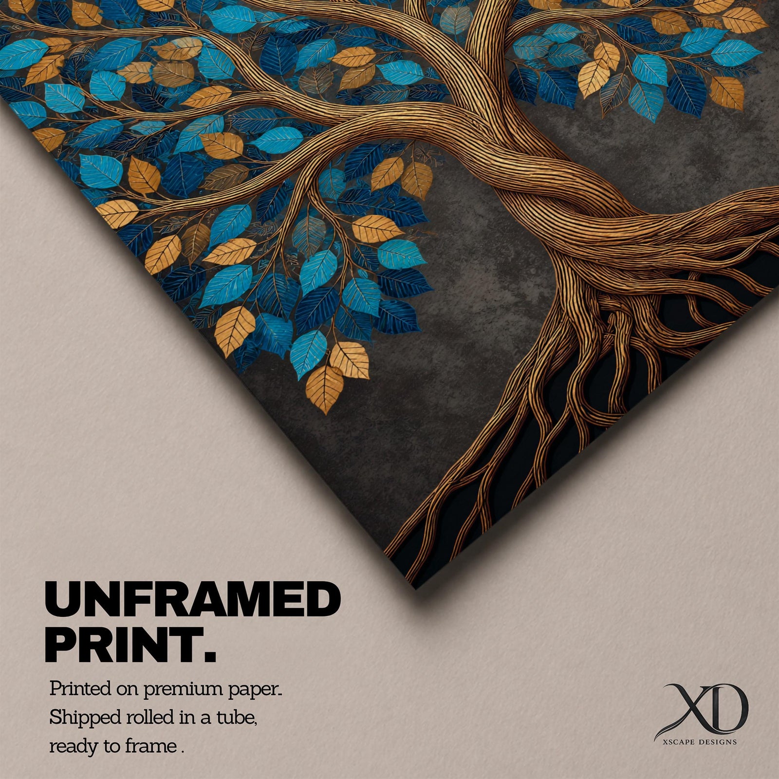 Bring harmony and elegance into your home with this Tree of Life Wall Art, featuring striking teal and gold leaves against a richly textured charcoal background. Twisting branches and intricate roots create a contemporary botanical design that symbolizes strength, growth, and connection, making it a beautiful centerpiece for spiritual and modern interiors.