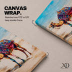 Bring vibrant desert charm into your home with this Camel Wall Art, featuring a beautifully adorned camel draped in colorful bohemian textiles against a serene desert landscape. This eye-catching canvas print blends rich jewel tones with contemporary painterly style, making it a striking focal point for living rooms, bedrooms, or boho-inspired spaces.