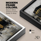Elegant Kaaba wall art featuring the Holy Kaaba adorned with gold detailing, surrounded by worshippers in a textured abstract composition. Neutral black, gold, and ivory tones create a sophisticated Islamic canvas perfect for prayer rooms, living spaces, and Muslim home decor.
