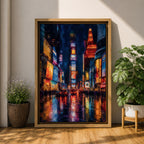 Bring the energy of Manhattan into your space with this Times Square Wall Art, featuring vibrant neon reflections shimmering across rain-soaked streets in a rich impressionist style. Bold city lights, expressive brushwork, and dramatic nighttime colors make this New York canvas a striking centerpiece for offices, lofts, and modern interiors.