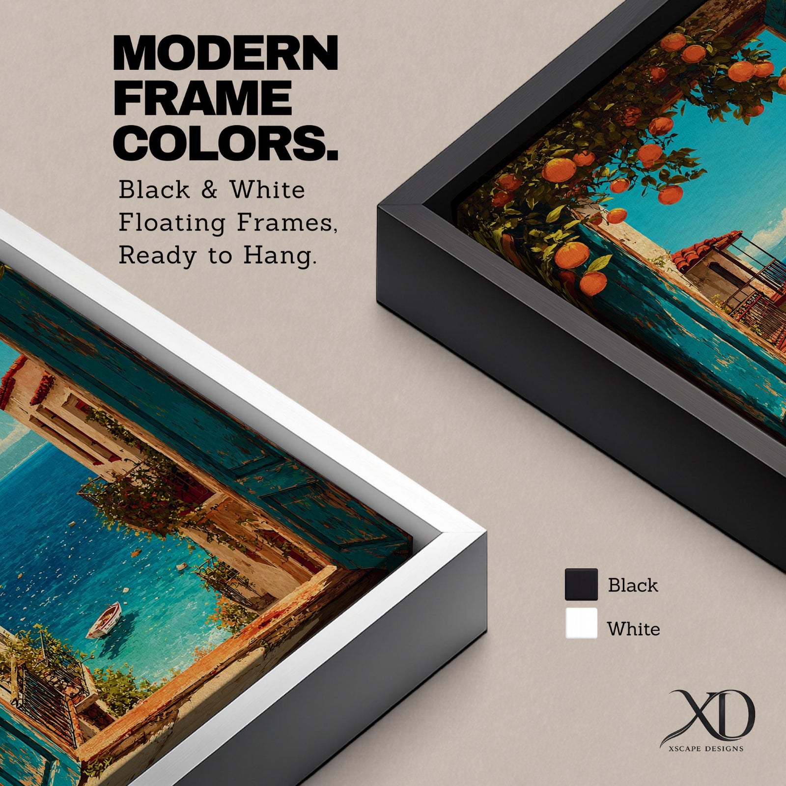 Escape to the seaside with this Mediterranean Coastal Wall Art, featuring an open turquoise window overlooking a sparkling blue ocean framed by vibrant orange trees. This scenic canvas print brings timeless European charm to living rooms, bedrooms, beach houses, and coastal-inspired spaces.