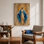 Bring peace and inspiration into your home with this Our Lady of Grace Wall Art, featuring the Blessed Virgin Mary in flowing blue robes illuminated by a radiant gold halo. Soft neutral tones and timeless Christian artistry create a beautiful centerpiece for prayer rooms, living rooms, and sacred spaces.