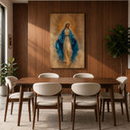 Bring peace and inspiration into your home with this Our Lady of Grace Wall Art, featuring the Blessed Virgin Mary in flowing blue robes illuminated by a radiant gold halo. Soft neutral tones and timeless Christian artistry create a beautiful centerpiece for prayer rooms, living rooms, and sacred spaces.