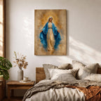 Bring peace and inspiration into your home with this Our Lady of Grace Wall Art, featuring the Blessed Virgin Mary in flowing blue robes illuminated by a radiant gold halo. Soft neutral tones and timeless Christian artistry create a beautiful centerpiece for prayer rooms, living rooms, and sacred spaces.