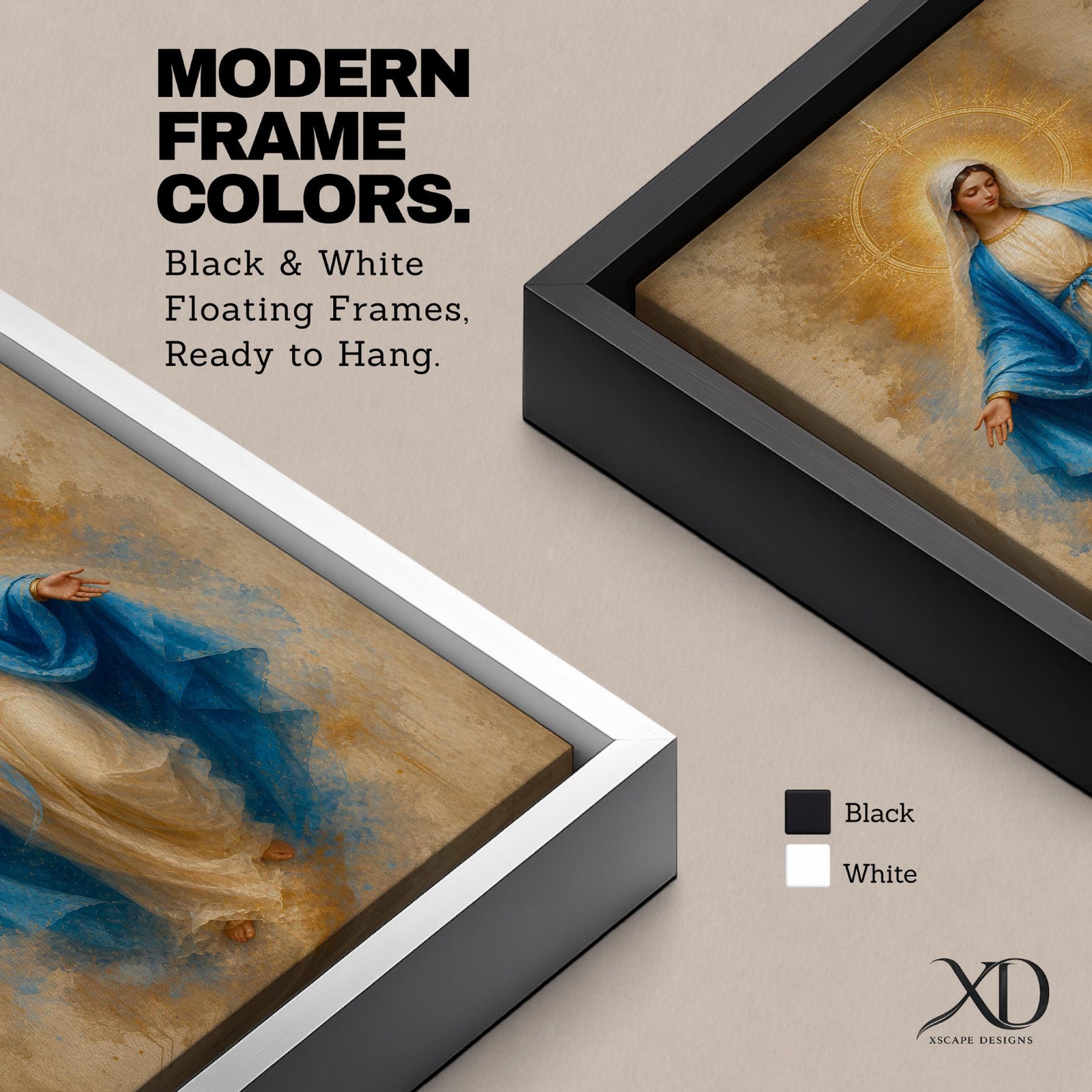 Bring peace and inspiration into your home with this Our Lady of Grace Wall Art, featuring the Blessed Virgin Mary in flowing blue robes illuminated by a radiant gold halo. Soft neutral tones and timeless Christian artistry create a beautiful centerpiece for prayer rooms, living rooms, and sacred spaces.