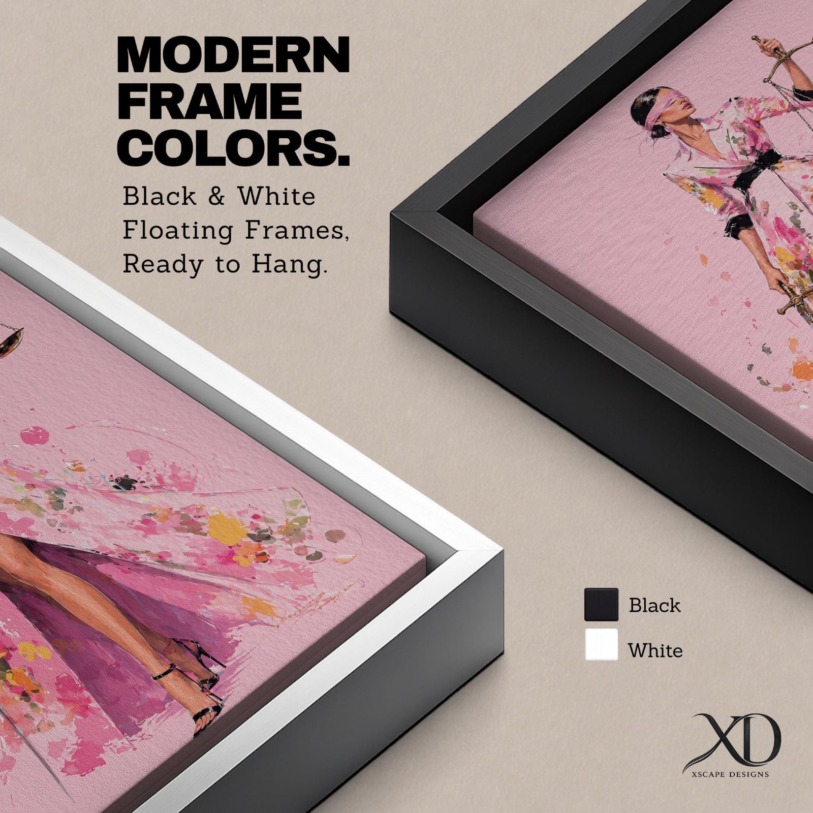 Elevate your workspace with this Lady Justice Wall Art, featuring a stylish blindfolded Lady Justice in a flowing pink floral gown holding the scales and sword. Elegant watercolor splashes, soft blush tones, and contemporary fashion illustration create the perfect statement piece for modern lawyer offices and legal professionals.