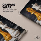 Make a bold statement with this King and Queen Chess Wall Art, featuring striking gold and white chess pieces in a modern abstract painting. The dramatic dark background and rich textured brushstrokes create a sophisticated focal point for offices, game rooms, studies, and contemporary living spaces.