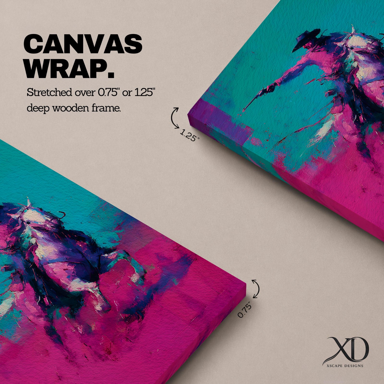 Make a bold statement with this Cowboy Wall Art, featuring a lone rider on horseback rendered in vivid teal and magenta expressionist brushstrokes. Dynamic movement, modern Western style, and striking contemporary colors create an unforgettable centerpiece for ranch homes, offices, and masculine interiors.