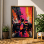Ignite your passion for motorsport with this Formula One Wall Art, featuring a race car charging forward in a vibrant abstract painting. Bold neon colors, expressive brushstrokes, and dramatic motion make this canvas print a striking centerpiece for man caves, racing rooms, and automotive-inspired spaces.