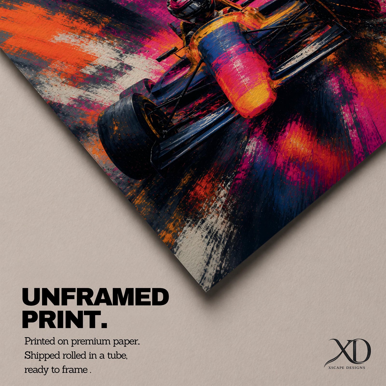 Ignite your passion for motorsport with this Formula One Wall Art, featuring a race car charging forward in a vibrant abstract painting. Bold neon colors, expressive brushstrokes, and dramatic motion make this canvas print a striking centerpiece for man caves, racing rooms, and automotive-inspired spaces.