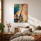 Golf club wall art featuring a close-up golf club and ball against an elegant abstract background accented with gold leaf textures. Refined teal, cream, blush, and metallic tones create a sophisticated sports canvas print ideal for clubhouses, golf rooms, offices, man caves, and luxury interiors.