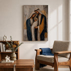 Celebrate faith and family with this Holy Family Wall Art, featuring Mary, Joseph, and the infant Jesus in a beautifully textured painterly style with elegant gold leaf-inspired accents. This timeless Catholic canvas print brings warmth, peace, and devotion to prayer rooms, home altars, churches, or living spaces.