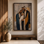 Celebrate faith and family with this Holy Family Wall Art, featuring Mary, Joseph, and the infant Jesus in a beautifully textured painterly style with elegant gold leaf-inspired accents. This timeless Catholic canvas print brings warmth, peace, and devotion to prayer rooms, home altars, churches, or living spaces.