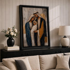 Celebrate faith and family with this Holy Family Wall Art, featuring Mary, Joseph, and the infant Jesus in a beautifully textured painterly style with elegant gold leaf-inspired accents. This timeless Catholic canvas print brings warmth, peace, and devotion to prayer rooms, home altars, churches, or living spaces.