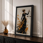 Add sophistication to your legal space with this Lady Justice Wall Art, featuring a striking abstract depiction of the blindfolded goddess holding the scales of justice. Bold gold splashes and expressive brushstrokes create a powerful canvas print for lawyer offices, law firms, and courtrooms.