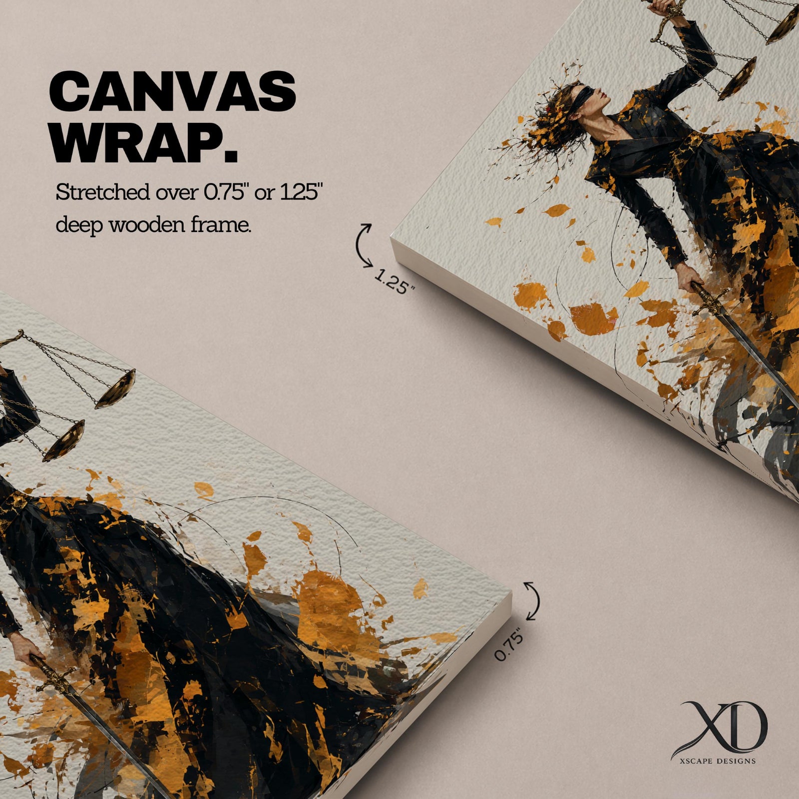 Add sophistication to your legal space with this Lady Justice Wall Art, featuring a striking abstract depiction of the blindfolded goddess holding the scales of justice. Bold gold splashes and expressive brushstrokes create a powerful canvas print for lawyer offices, law firms, and courtrooms.