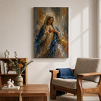 Inspire faith and peace with this Sacred Heart of Mary Wall Art, featuring the Blessed Virgin Mary with a radiant glowing halo and the Immaculate Heart in an expressive impressionist style. Rich blue and gold tones create a timeless Catholic canvas print perfect for prayer rooms, home altars, churches, or sacred spaces.